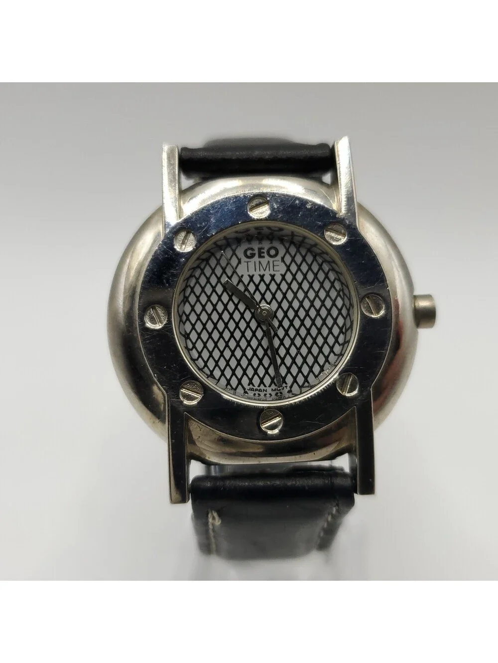 Geo Time Always Ahead Of Time 35mm Quartz New Battery Silver Tone Black Band